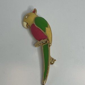 Giovanni Vintage Enamel Parrot Pin Green Yellow Pink